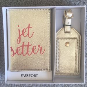 Gold Neiman Marcus passport holder & tag